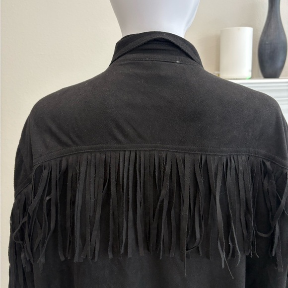 KORI Black Faux Suede Western Fringe Snap Shirt Jacket Womens Size Large Shacket - Picture 6 of 13